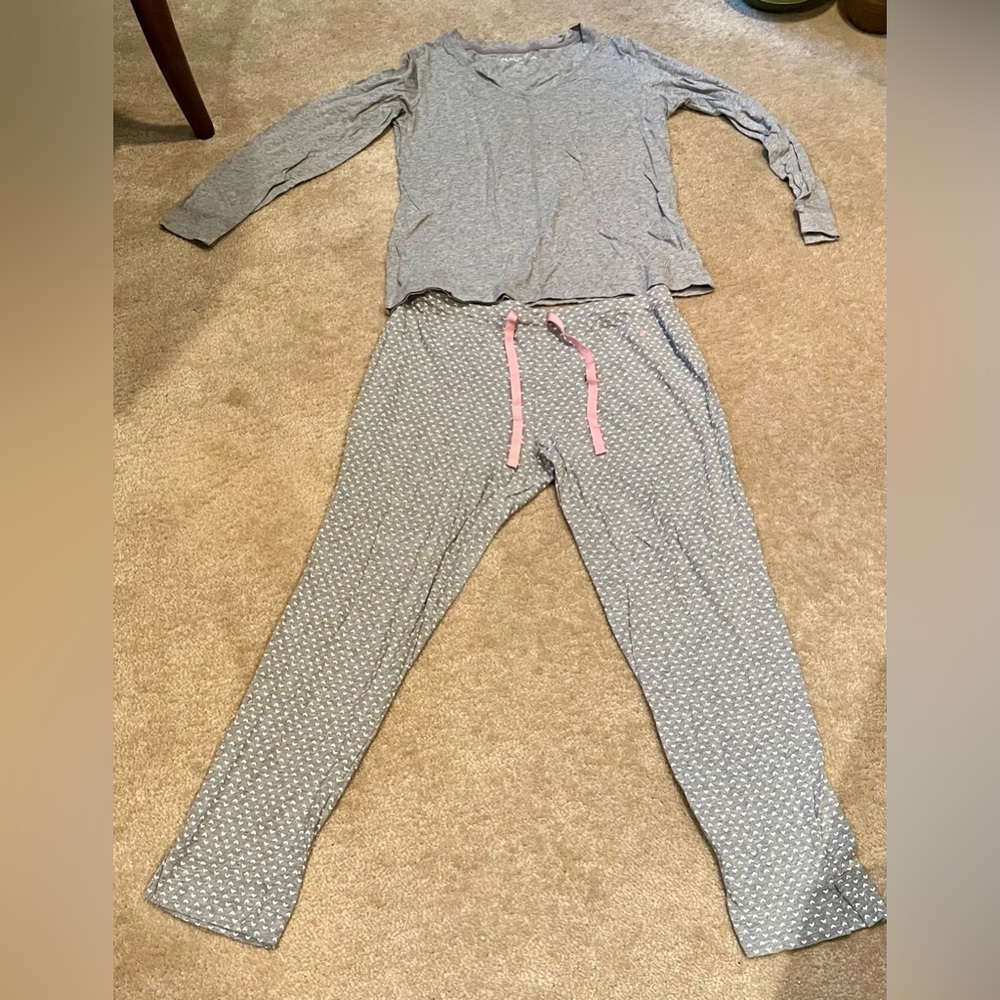 Nautica Gray Top, Nautica Gray & White Bottoms w/Pink Ribbon Pajama/Lounge Set